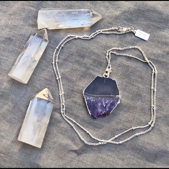 ‼️NEW RAW Amethyst Silver boho necklace - Picture 1 of 2